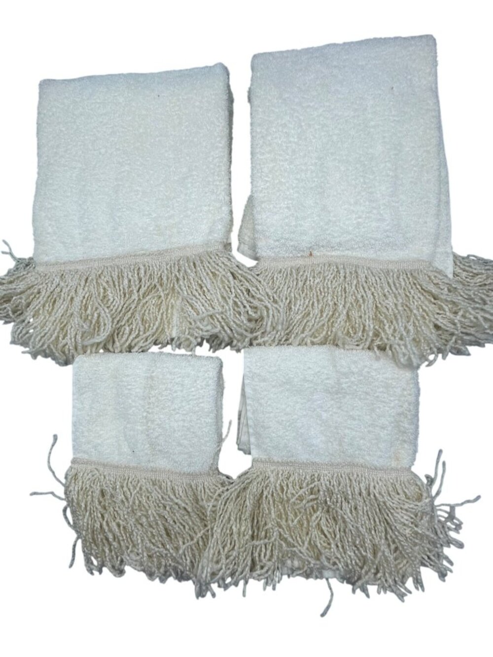 villa Furence F.R. Industries set of 2 bath 2 hand towels cream long fringe cott